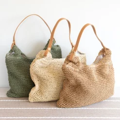 Elena Handbags Straw Woven Tote with Leather Straps