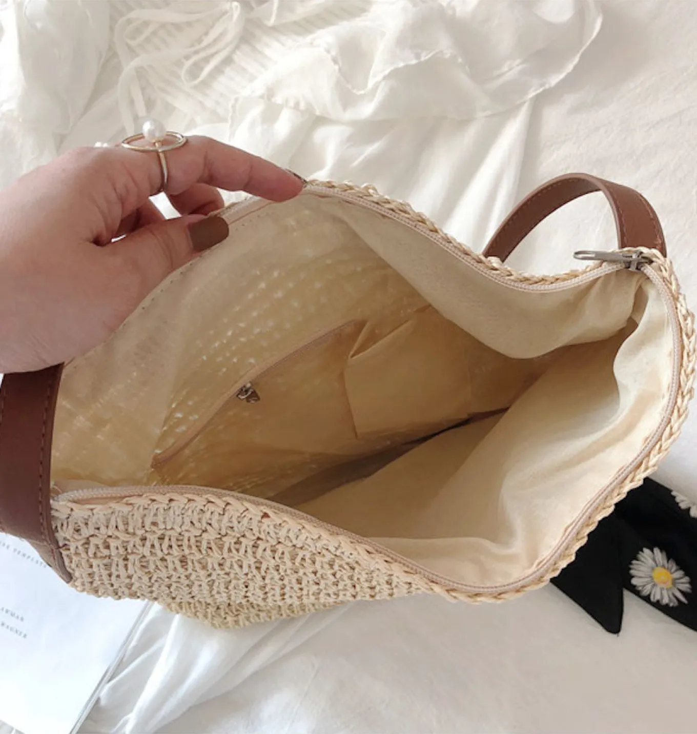 Elena Handbags Straw Woven Retro Shoulder Bag