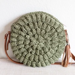 Elena Handbags Straw Woven Round Tote with Leather Strap