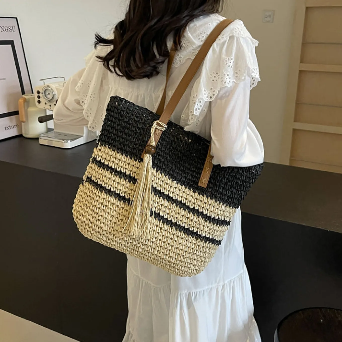 Elena Handbags Straw Woven Summer Beach Tote