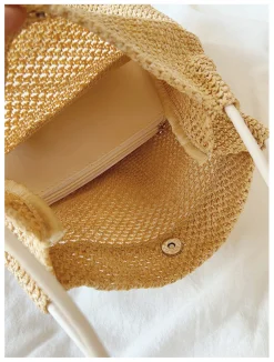 Elena Handbags Straw Woven Shoulder Bag with Leather Accent
