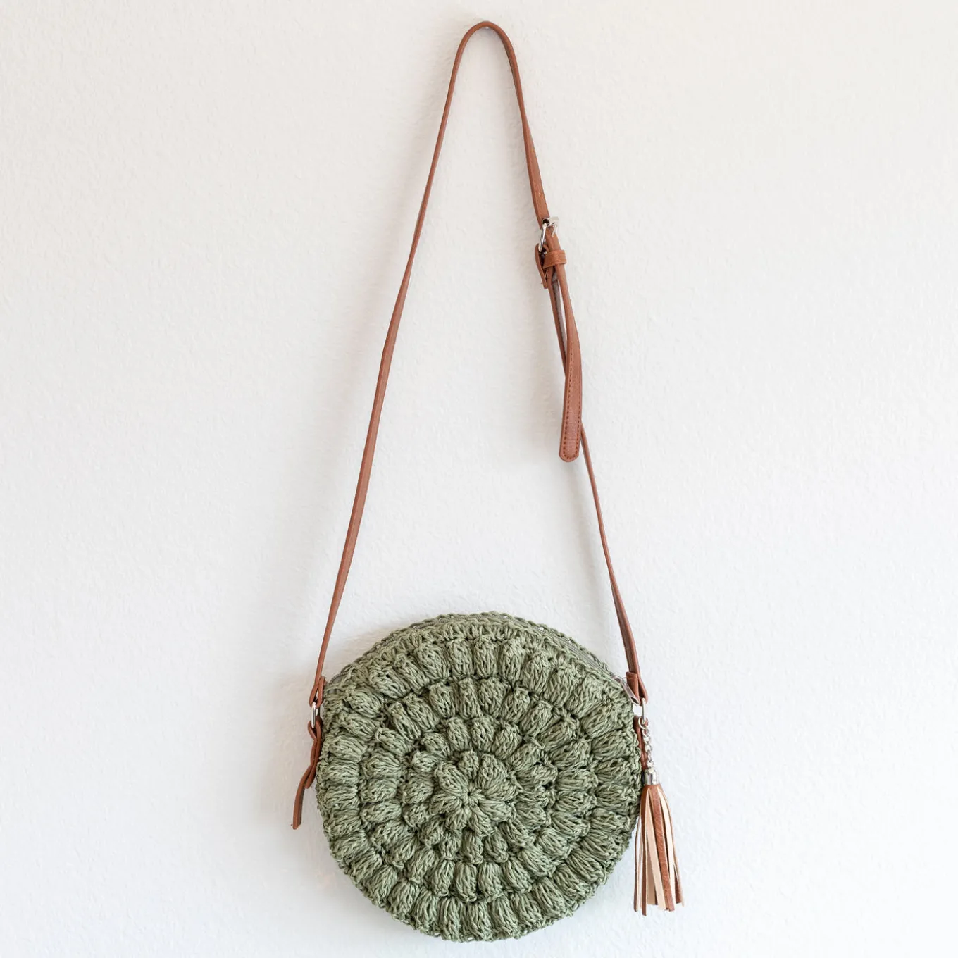Elena Handbags Straw Woven Round Tote with Leather Strap
