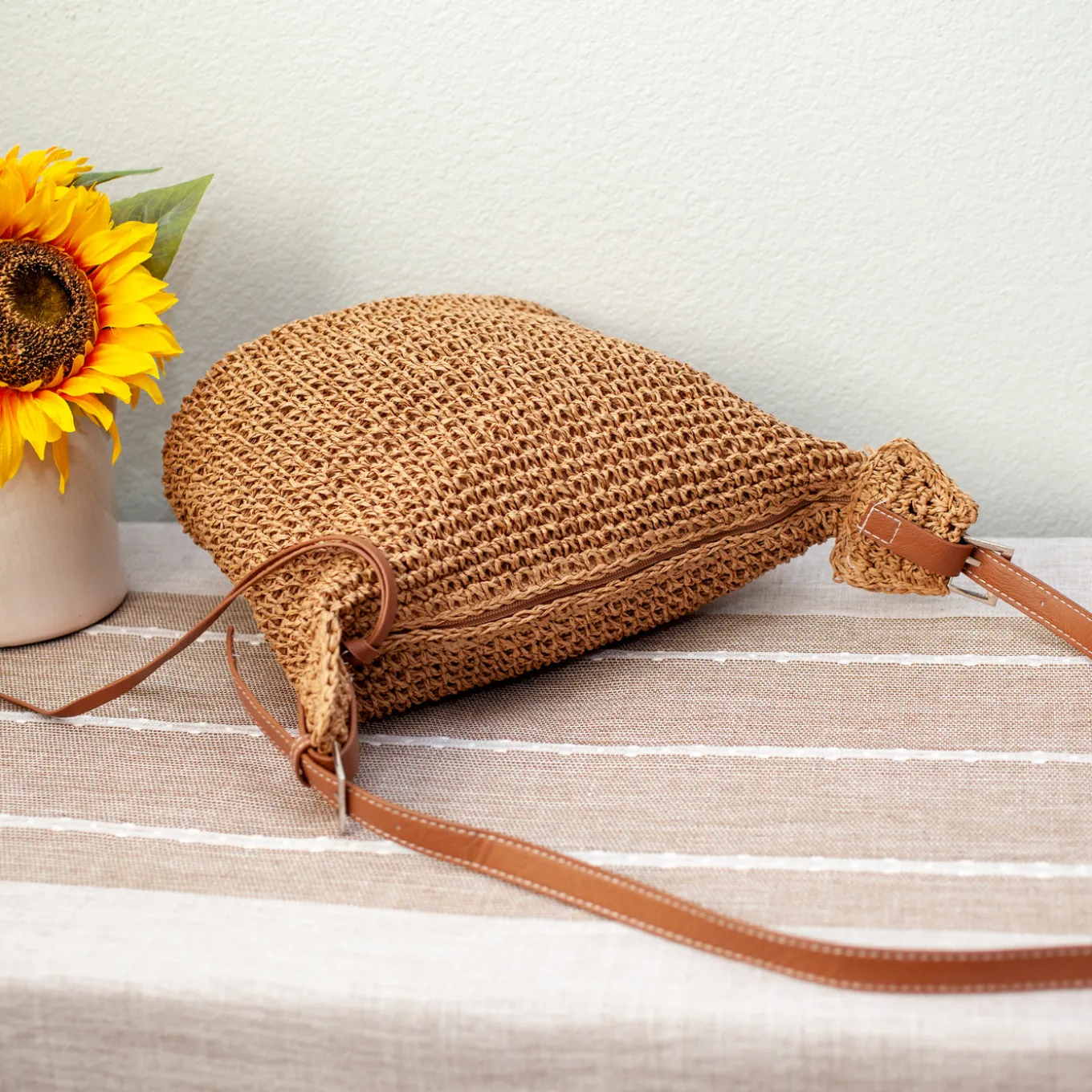 Elena Handbags Straw Woven Crossbody Bag With Tassle