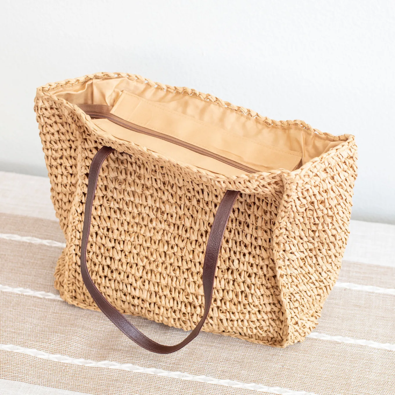 Elena Handbags Straw Woven Square Tote