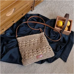 Elena Handbags Straw Woven Crossbody Purse