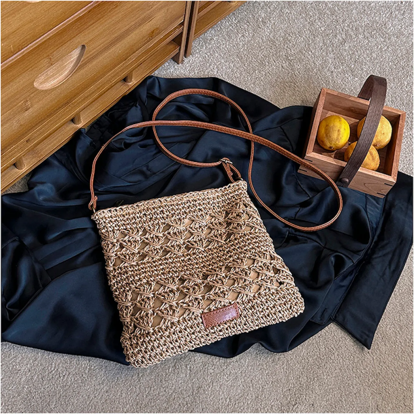 Elena Handbags Straw Woven Crossbody Purse