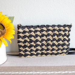 Elena Handbags Straw Woven Striped Crossbody Bag