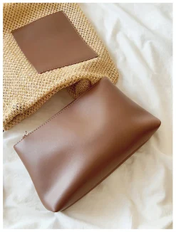 Elena Handbags Straw Woven Shoulder Bag with Leather Accent