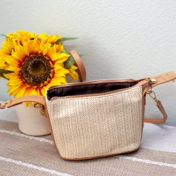 Elena Handbags Straw Woven Purse with Leather Accent