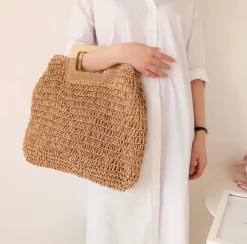 Elena Handbags Straw Woven Top Handle Tote Bag