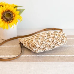 Elena Handbags Straw Woven Crossbody Purse