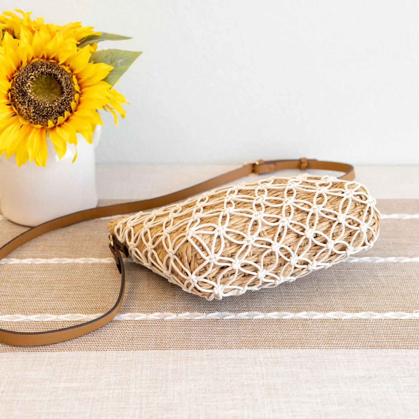 Elena Handbags Straw Woven Crossbody Purse
