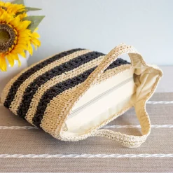 Elena Handbags Straw Woven Striped Summer Tote