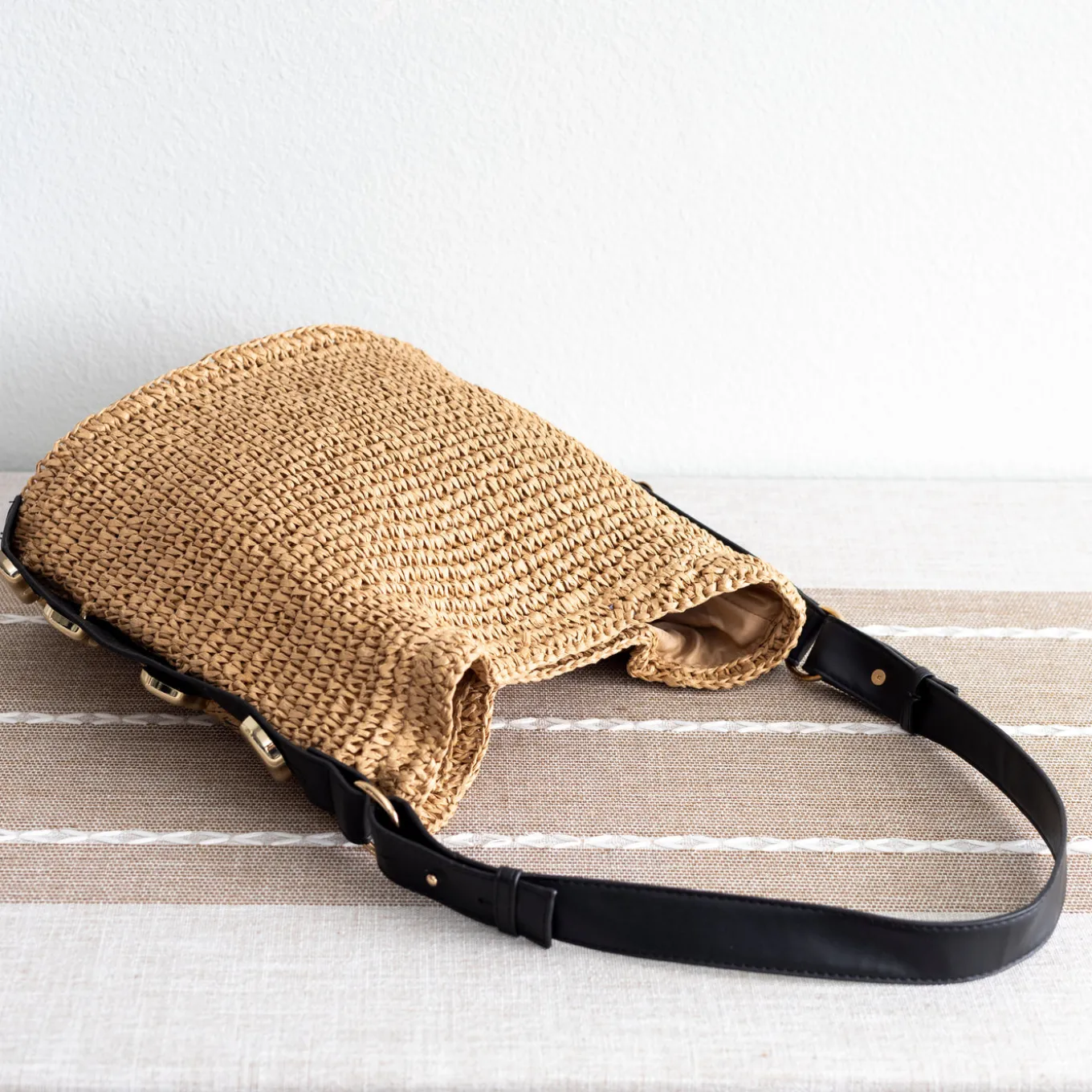 Elena Handbags Straw Woven Tote with Leather Straps