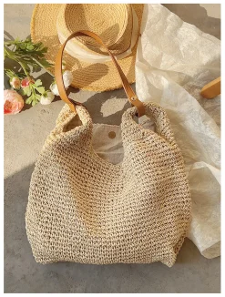 Elena Handbags Straw Woven Tote with Leather Straps