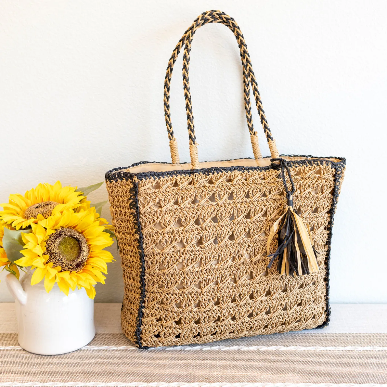Elena Handbags Straw Woven Shoulder Bag with Tassel