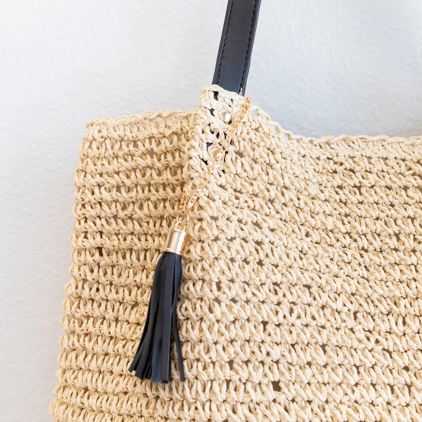 Elena Handbags Straw Woven Tote with Leather Straps and Tassel