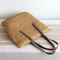 Elena Handbags Straw Woven Tote Bag with Leather Strap