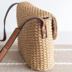 Elena Handbags Straw Woven Messenger Bag with Flap