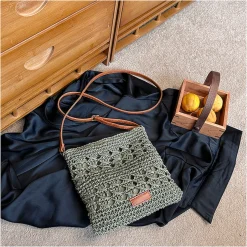 Elena Handbags Straw Woven Crossbody Purse