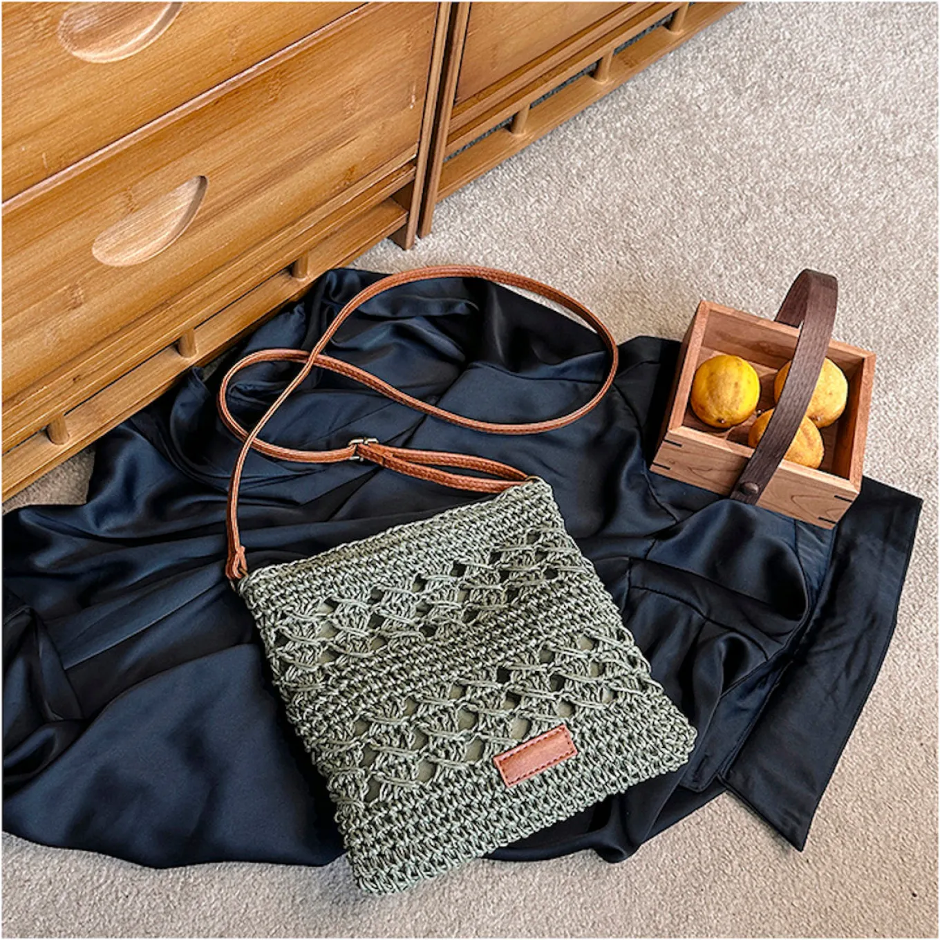 Elena Handbags Straw Woven Crossbody Purse