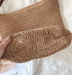 Elena Handbags Straw Woven Retro Shoulder Bag