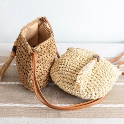Elena Handbags Straw Woven Crossbody Bag