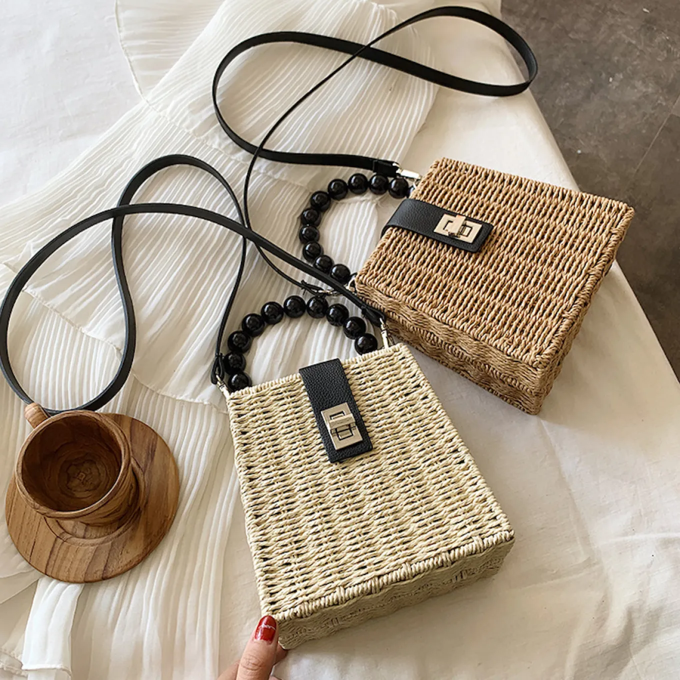 Elena Handbags Straw Woven Box Purse