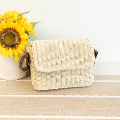 Elena Handbags Straw Woven Messenger Bag with Flap