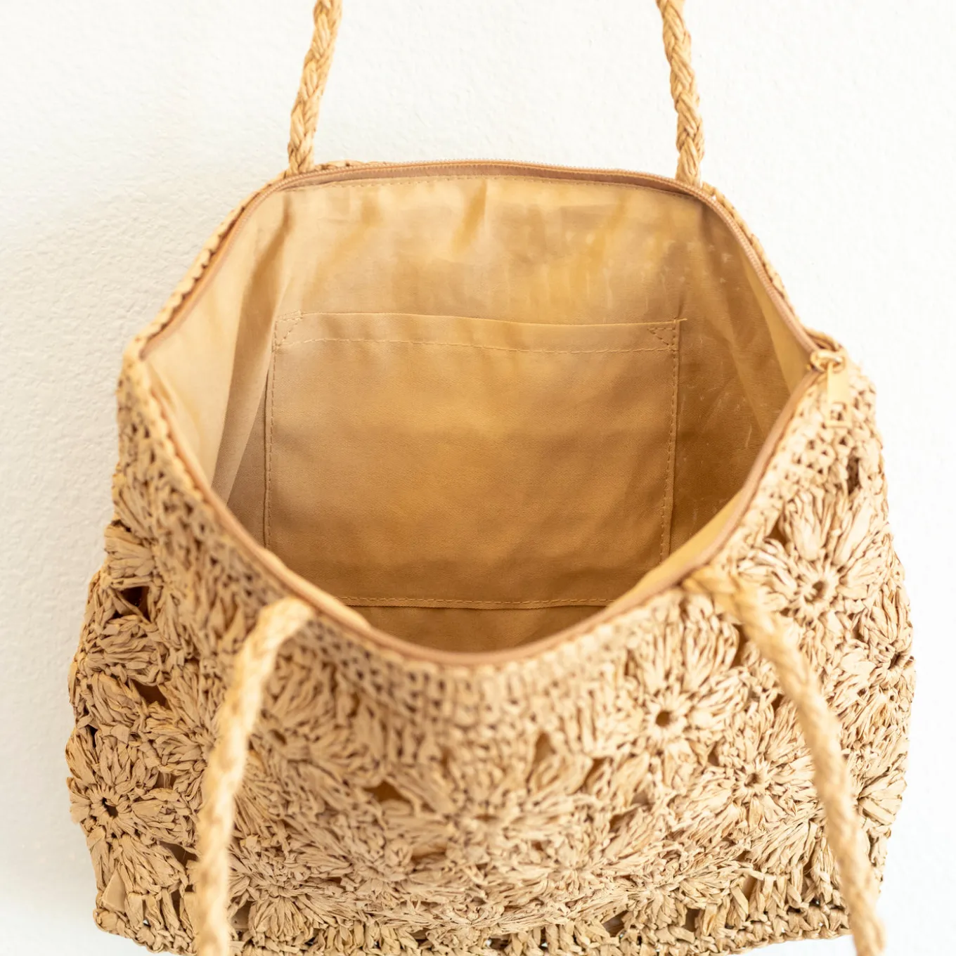 Elena Handbags Straw Woven Tote with Floral Design