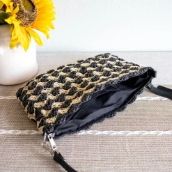 Elena Handbags Straw Woven Striped Crossbody Bag