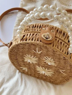 Elena Handbags Straw Woven Round Shoulder Purse