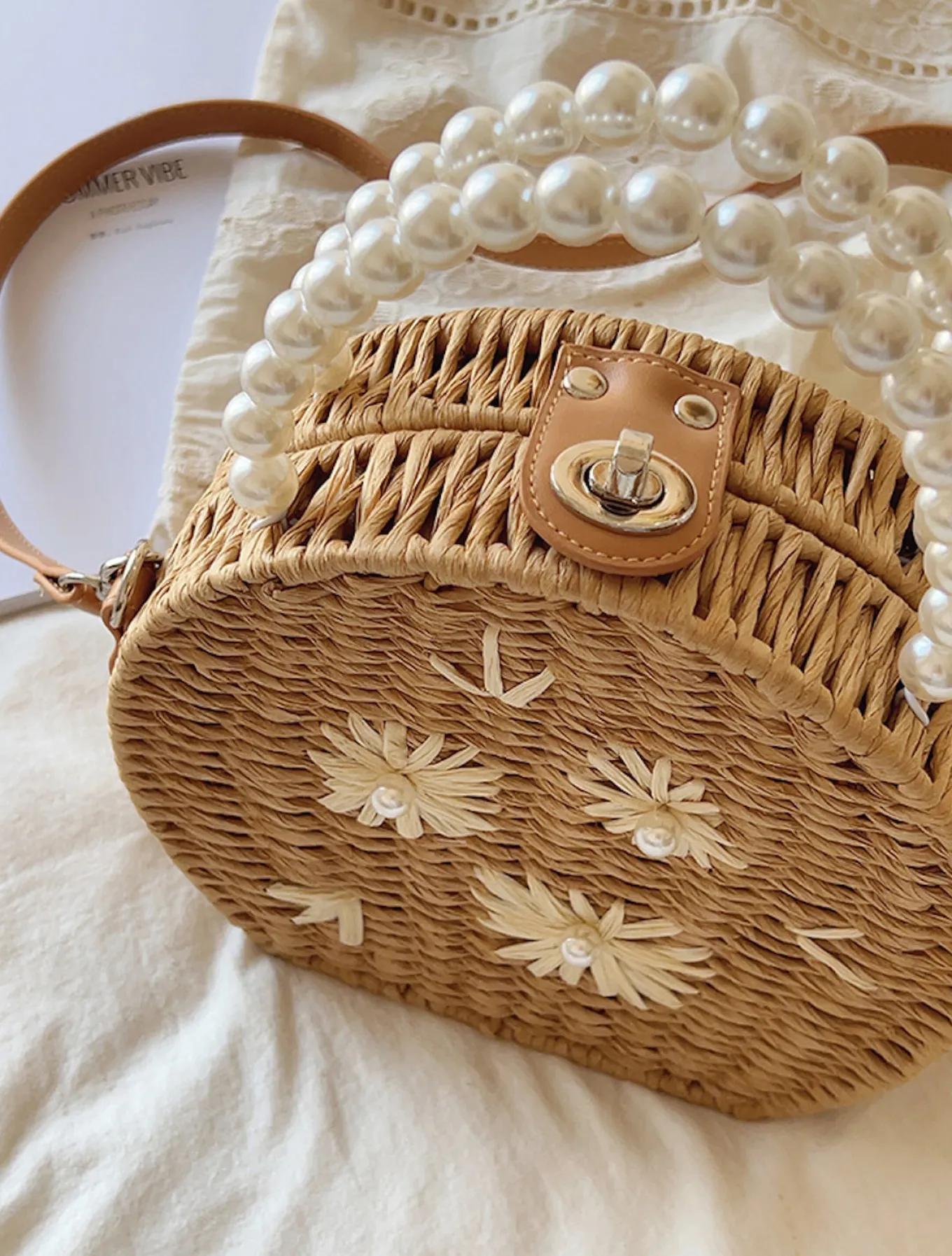 Elena Handbags Straw Woven Round Shoulder Purse