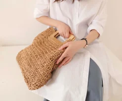 Elena Handbags Straw Woven Top Handle Tote Bag