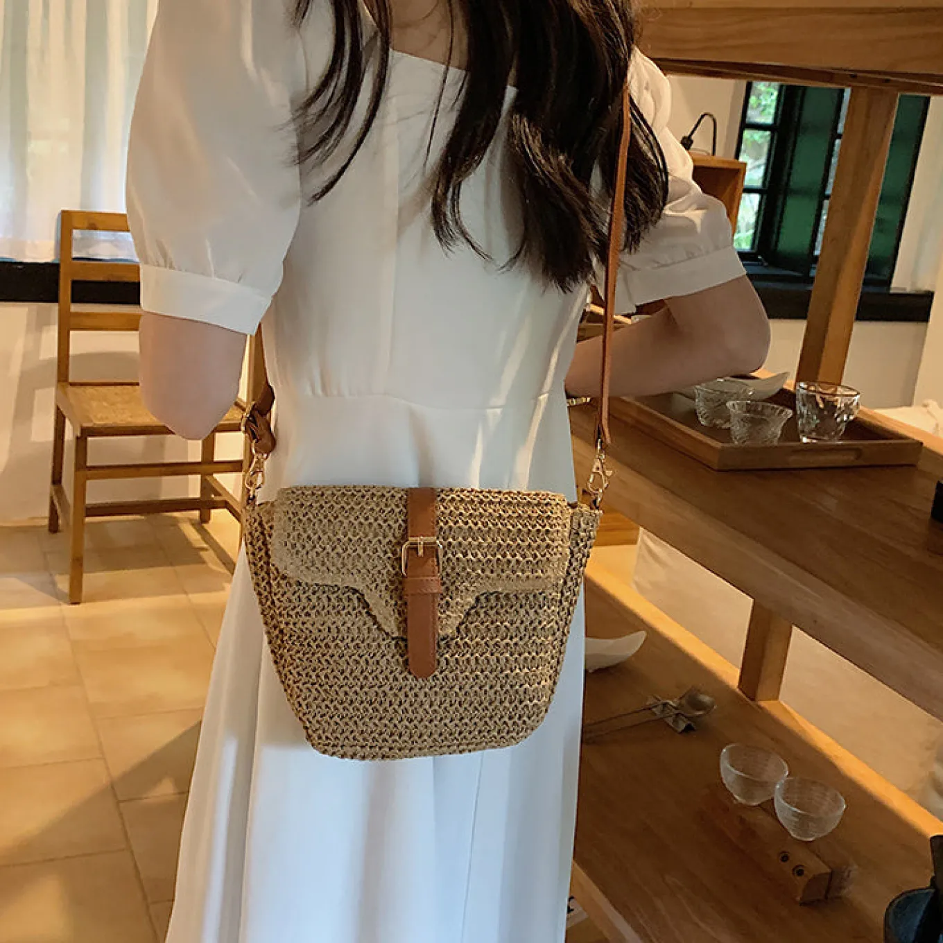 Elena Handbags Straw Woven Crossbody Bag