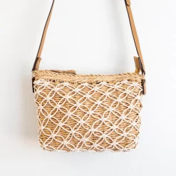 Elena Handbags Straw Woven Crossbody Purse