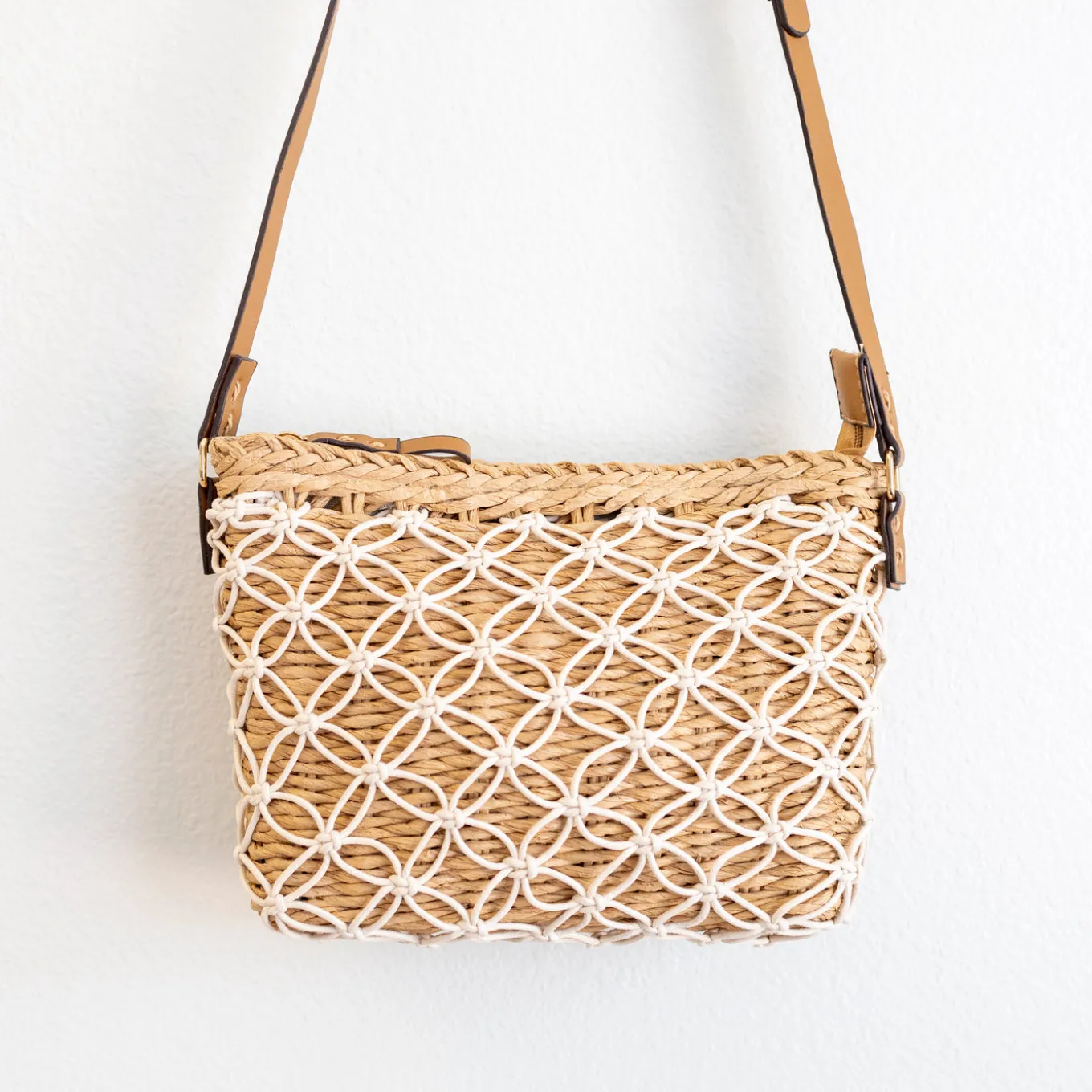 Elena Handbags Straw Woven Crossbody Purse