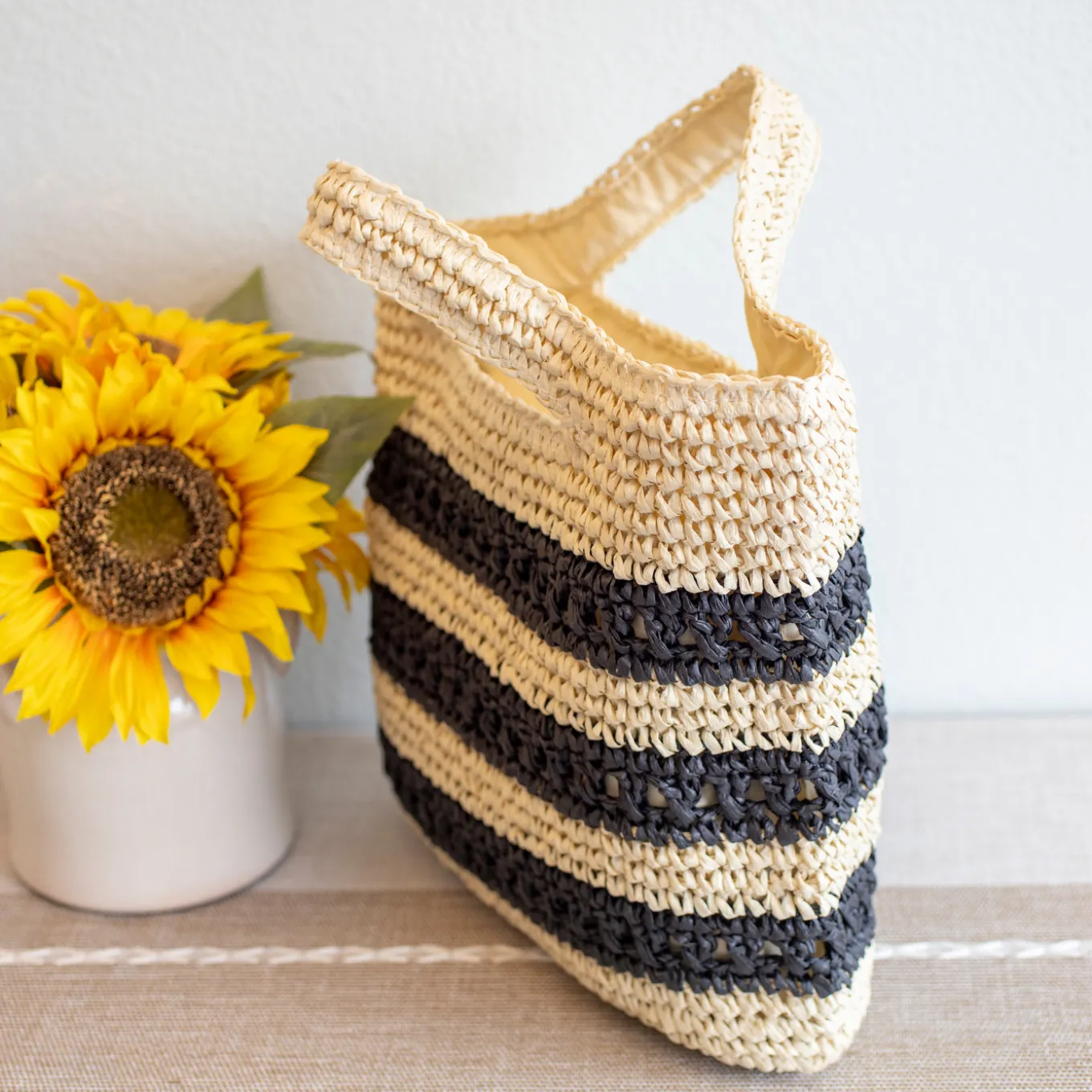 Elena Handbags Straw Woven Striped Summer Tote