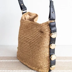 Elena Handbags Straw Woven Tote with Leather Straps