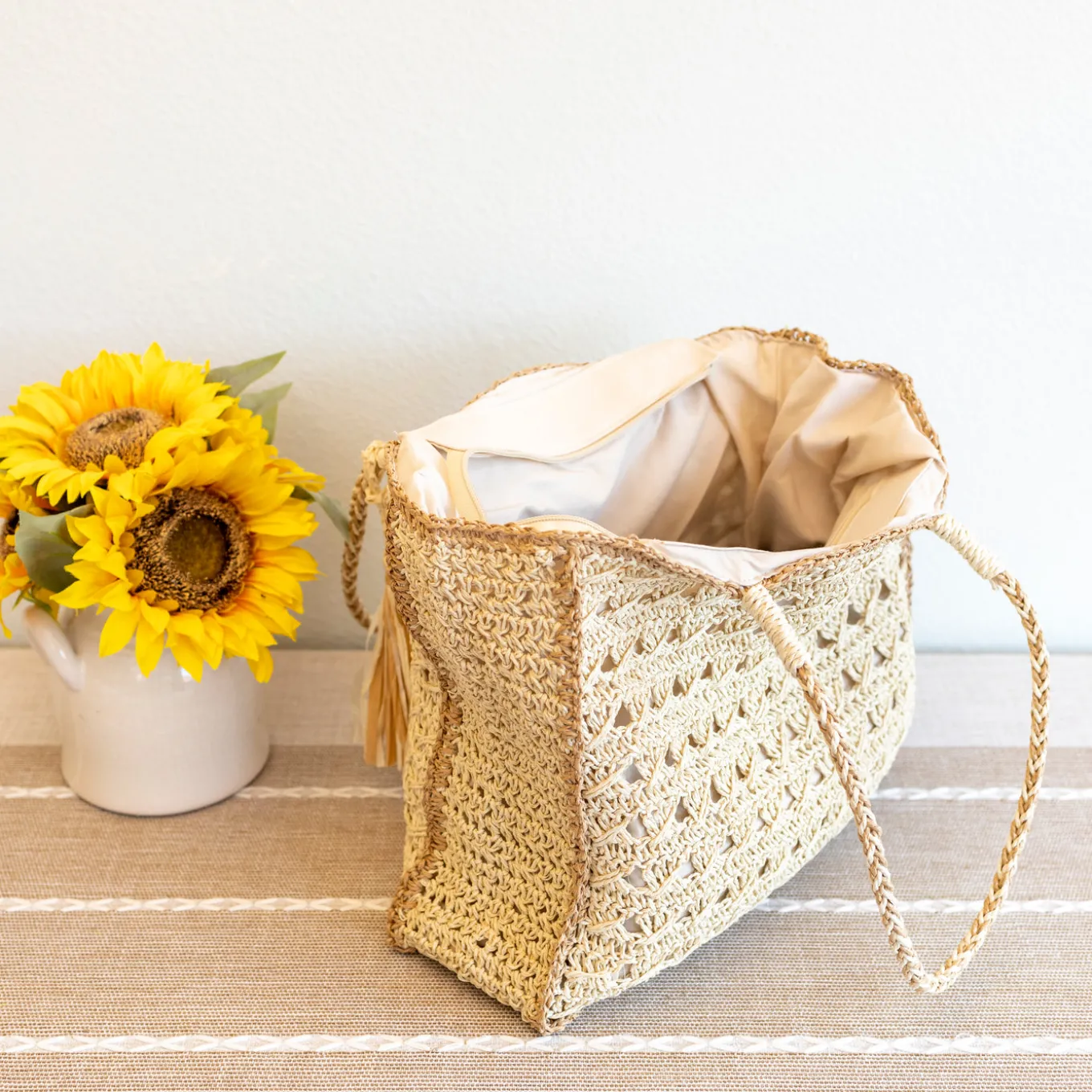 Elena Handbags Straw Woven Shoulder Bag with Tassel