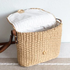 Elena Handbags Straw Woven Messenger Bag with Flap