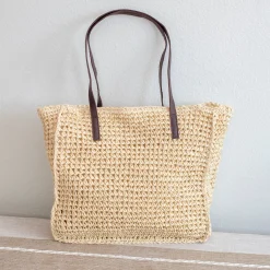 Elena Handbags Straw Woven Square Tote