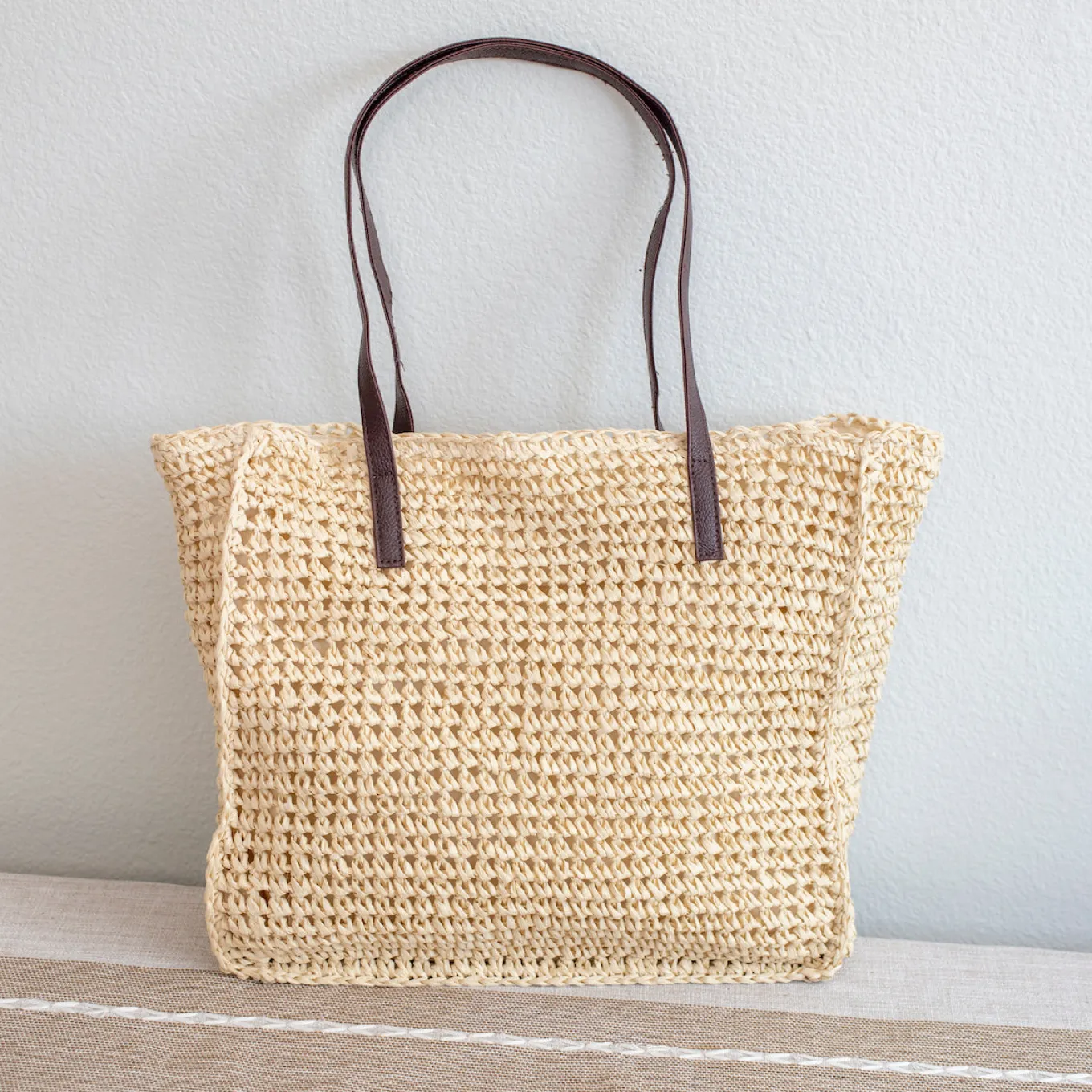 Elena Handbags Straw Woven Square Tote