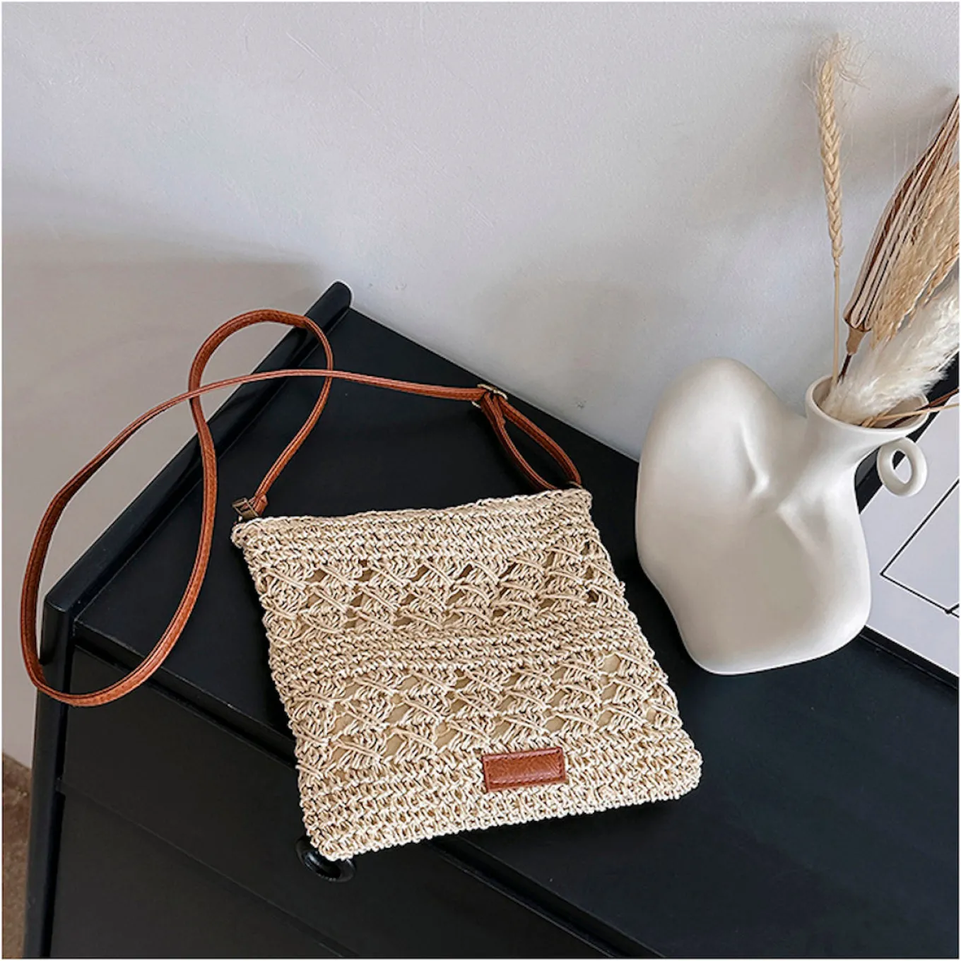 Elena Handbags Straw Woven Crossbody Purse