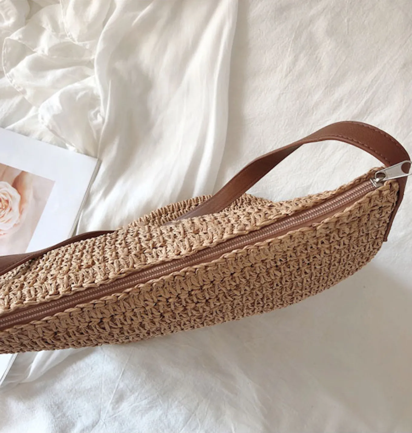 Elena Handbags Straw Woven Retro Shoulder Bag