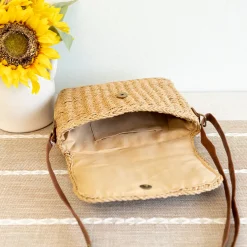 Elena Handbags Straw Woven Messenger Bag with Flap