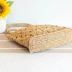 Elena Handbags Straw Woven Tote with Floral Design