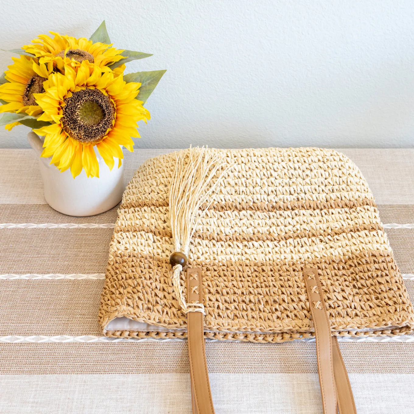 Elena Handbags Straw Woven Summer Beach Tote