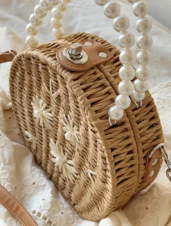 Elena Handbags Straw Woven Round Shoulder Purse