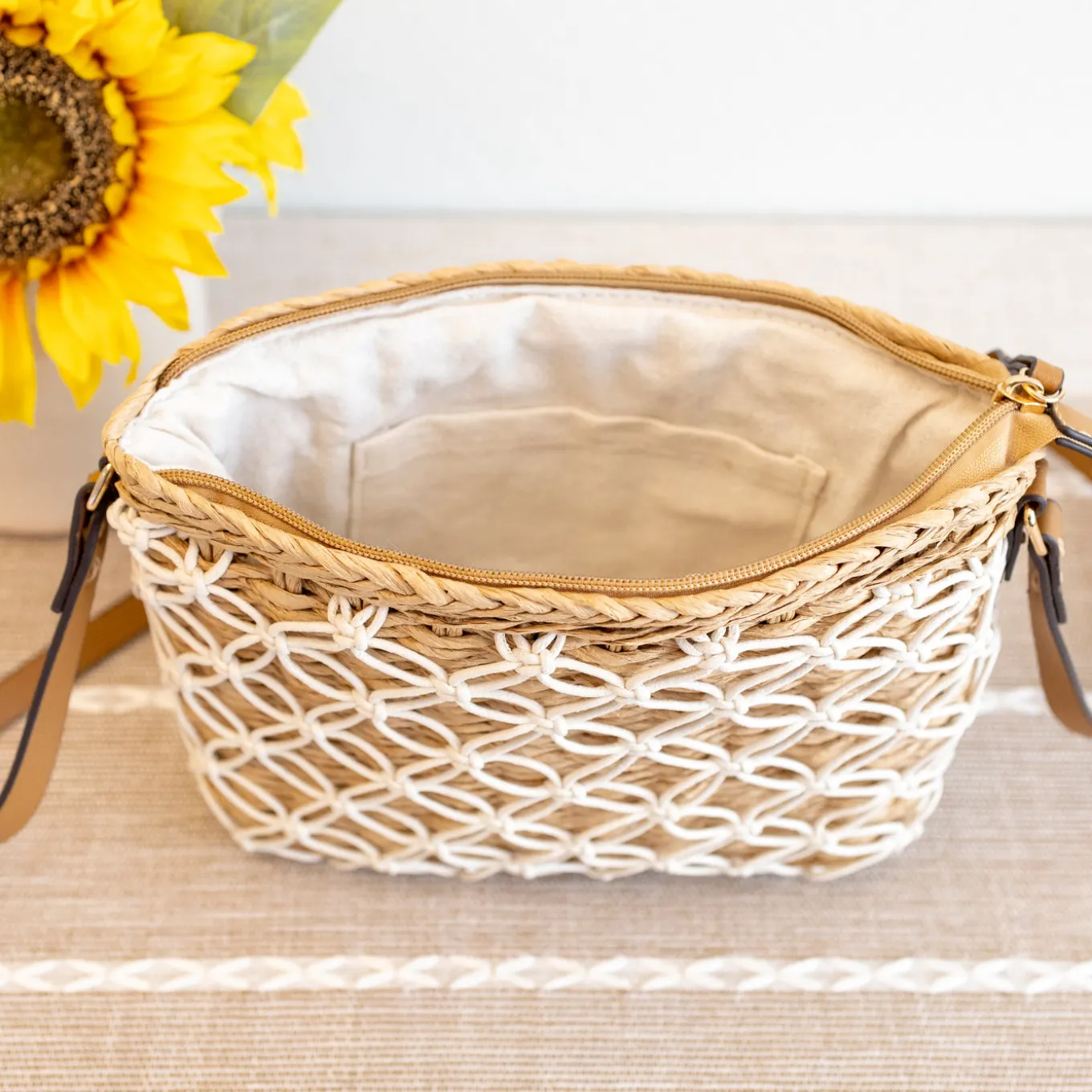 Elena Handbags Straw Woven Crossbody Purse